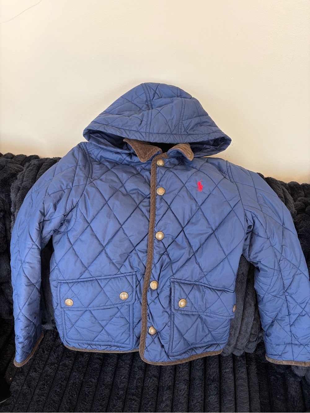 Polo by Ralph Lauren Navy Quilted Hooded Puffer with Red Polo Logo